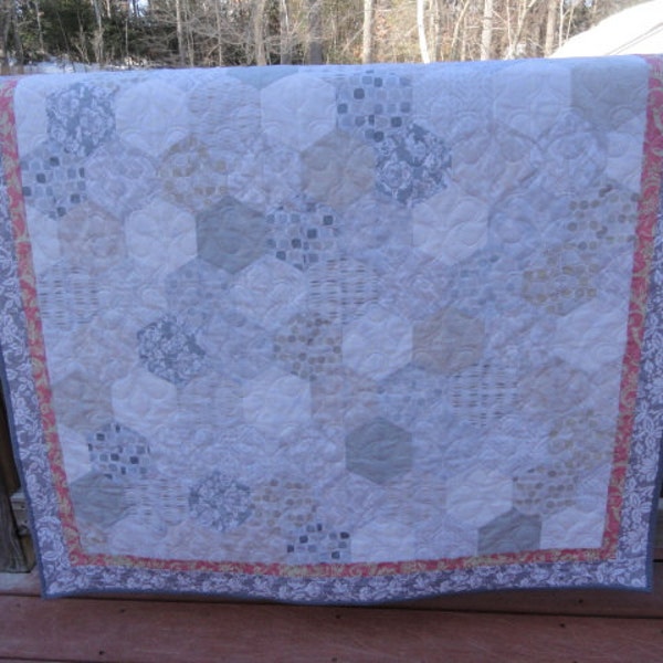 Gray, pink and white baby quilt