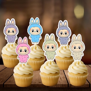 Labubu Cupcake Toppers – 12 Pack – Cute Monster Party Decorations – Kawaii Birthday Cupcake Picks – Labubu Party Supplies