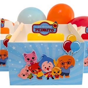 Cajas de regalo para fiesta PLIM PLIM, cajas Gable, caja personalizada para fiesta Plim Plim, cajas personalizadas para decoración de fiesta Plim Plim, fiesta temática de cumpleaños.