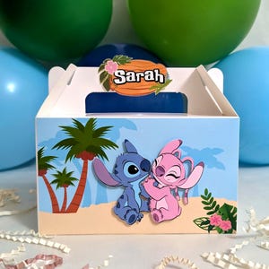 Boîtes cadeaux Stich & Angel, boîtes pignon, Stich, boîte personnalisée fête, décoration de fête fille boîtes personnalisées fête d'anniversaire à thème.