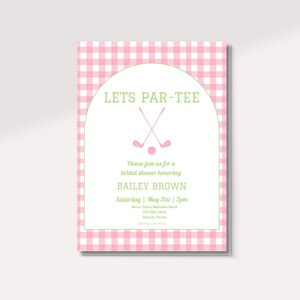 Let’s Partee Bridal Shower Invitation – Editable Golf Theme Invite – Pink & Green Canva Template – Digital Download