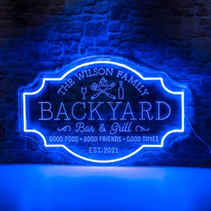 3D Engraved Bar & Grill BBQ LED Neon Sign Custom Back Yard Barbeque Kitchen Patio Food Neon Light Wall Decor Party Welcome Sign