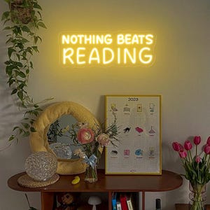 Nothing Beats Reading Neon Sign Book Wall Sign Decor Reading Wall Hanging Sign Bookshelf Decor Library Neon Bookish Decor Reading Quote Gif