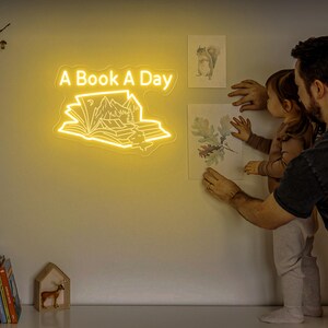 A Book A Day Neon Sign, Custom Name Library Neon Sign, Home Library Sign, Bookish Sign, Bookworm Gift, Book Lover Gift, Librarian Gift