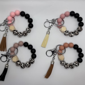 Cheetah Print Wristlet Keychains| Silicone Beaded | Wristlet Bracelet Keychain | Hands Free | Wristlet Keychain Collection |