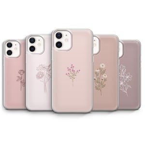 Custodia minimalista con fiori primaverili carini per iPhone 16e, 16, 15, 14, 13, 12, 11, Samsung S25 Fe, S24, S23, S22, Pixel 9 Pro, 8, 7