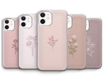Minimalist Phone Case Cute Spring Flowers Cover for iPhone 17, 16, 15, 14, 13, 12, 11, Samsung S25 Fe, S24, S23, S22, Pixel 10, 9 Pro, 8, 7