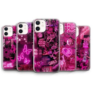 Cute Girl Phone Case Neon Pink Aesthetic Collage cover for iPhone 16e, 15, 14, 13, 12, 11, Samsung S25 Fe, S24, S23, Pixel 9 Pro XL, 8, 7, 6