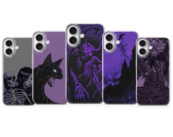 Gotiskt telefonskal mörksvart gotisk estetisk lila designfodral för iPhone 17 | Samsung S25 | Google Pixel 10