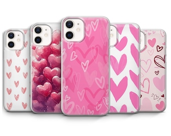 Hearts Phone Case Cute Pink Girl Love Cover for iPhone 17, 16, 15, 14, 13, 12, 11, Samsung S25 Fe, S24, S23, S22, Pixel 10, 9 Pro, 8, 7
