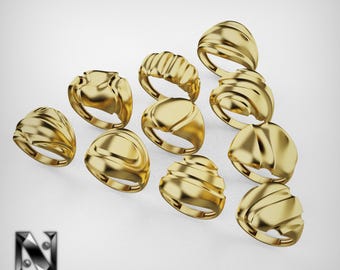 Lightweight Statement Ring STL Bundle | 3D Printable Jewelry Design | Gold & Silver Casting Ready | Custom Ring Models
