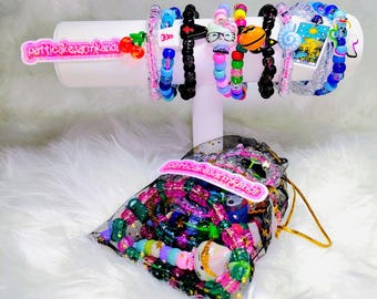9 edm kandi bracelets, with focal beads, SFW, in a cool bag, festival Kandi bracelets