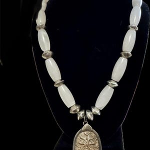 Boho White Quartzand Silver Tone Buddha Pendant Necklace