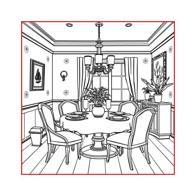 Interior Design Coloring Pages: 200+ Home Decor Illustrations (KDP ...