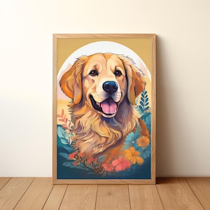 Golden Retriever Vertical Poster - Whimsical Wall Art for Dog Lovers, Cute Dog Print, Home Decor, Gift for Pet Owners, Nursery or Office