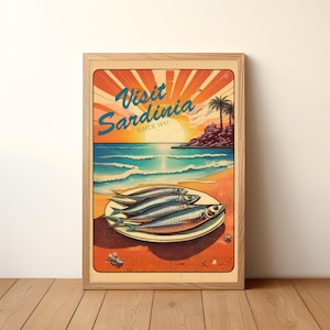 Visit Sardinia Vintage Poster – Retro Italian Travel Wall Art, Mediterranean Decor, Coastal Landscape Print