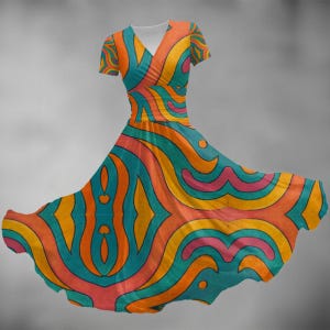 Retro Psychedelic Wrap Dress – 70s Inspired Colorful Maxi Dress – Boho Festival Outfit – Vintage Vibes Clothing for Women