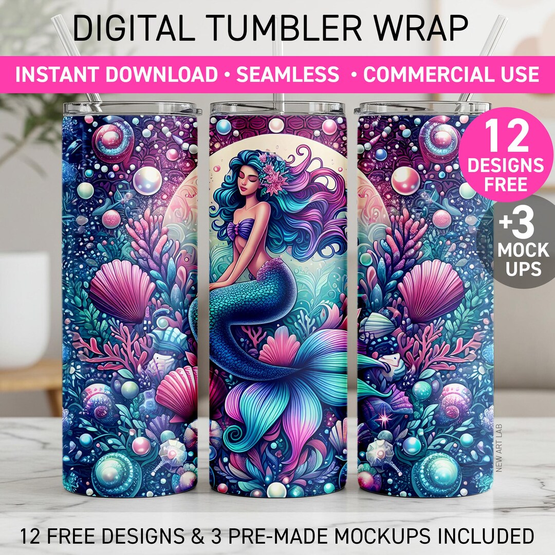 Mermaid Tumbler Wrap Fantasy Ocean Under the Sea Sublimation PNG 20oz ...