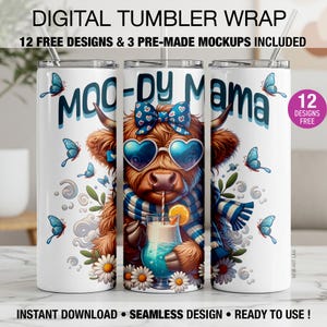 20oz Highland Cow Tumbler Wrap Sublimation PNG Funny Mom Gift Mothers Day Gift Sublimation Skinny Tumbler Wrap Digital Mom Tumbler PNG