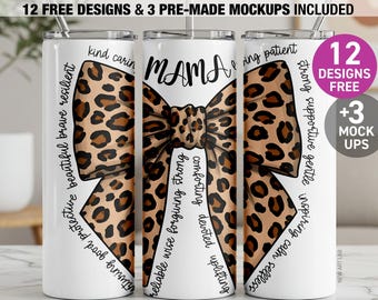 Leopard Bow Mama Tumbler Wrap Mom Coquette Sublimation PNG 20oz Cheetah Print Design for Mothers Day Gift 20 oz Trendy Free Digital Download