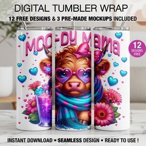 20oz Highland Cow Tumbler Wrap Sublimation PNG Funny Mom Mothers Day Gift Sublimation Skinny Tumbler Wrap Digital Download Mom Tumbler PNG