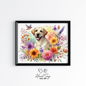 Labrador Retriever Floral Dog Art - Gentle Cottagecore Pet Print, Nature-Inspired Summer Wall Art, Botanical Dog Painting 78