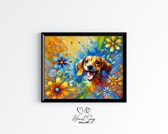 Impressão de arte de parede de cachorro Dachshund - retrato de animal de estimação abstrato ousado, pintura de cachorro colorida, decoração de parede de animal vibrante, download digital 95