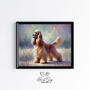 Cocker Spaniel in Blooming Meadow - Cottagecore Spring Dog Wall Art, Vintage Country Decor, Earthy Printable Painting, Digital Pet Art 649