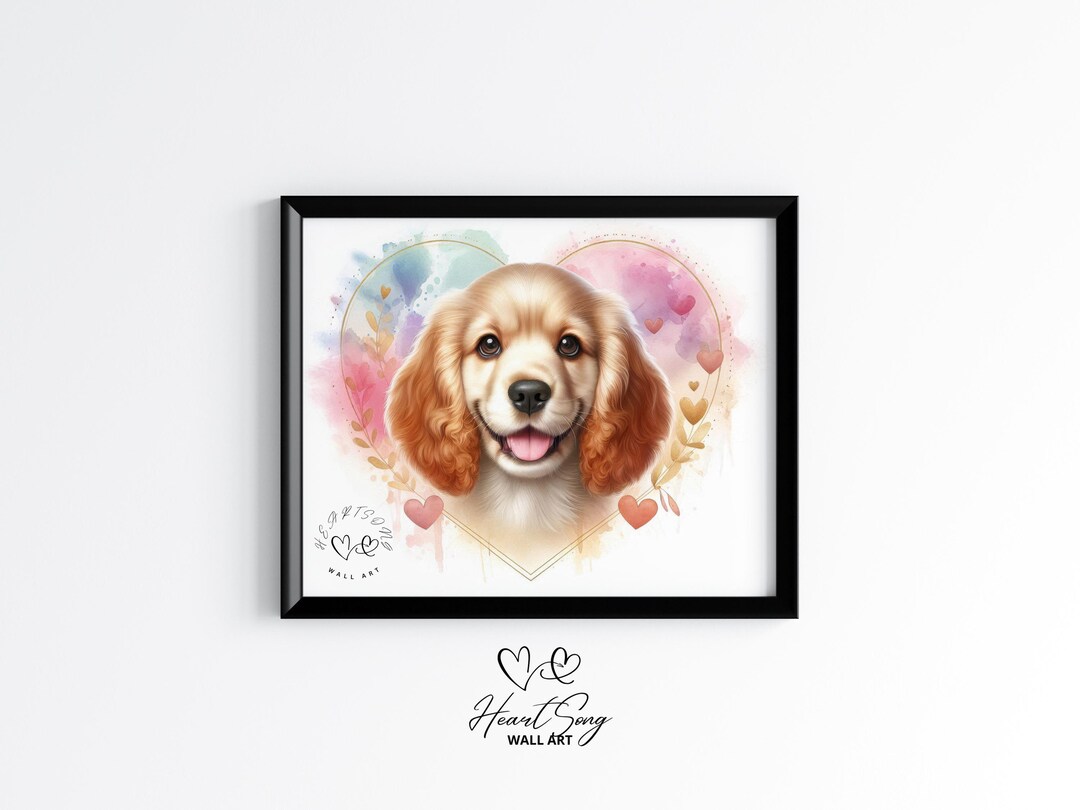 Cocker Spaniel Puppy Valentine Heart Art - Vintage Dog Printable Art ...