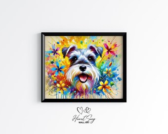 Schnauzer Dog Printable Art - Bright Expressive Dog Painting, Playful Abstract Pet Portrait, Colorful Wall Decor, Digital Art 106