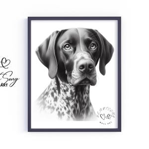 German Shorthaired Pointer Rustic Dog Sketch – Vintage Country Art Print, Moody Earthy Home Decor V461