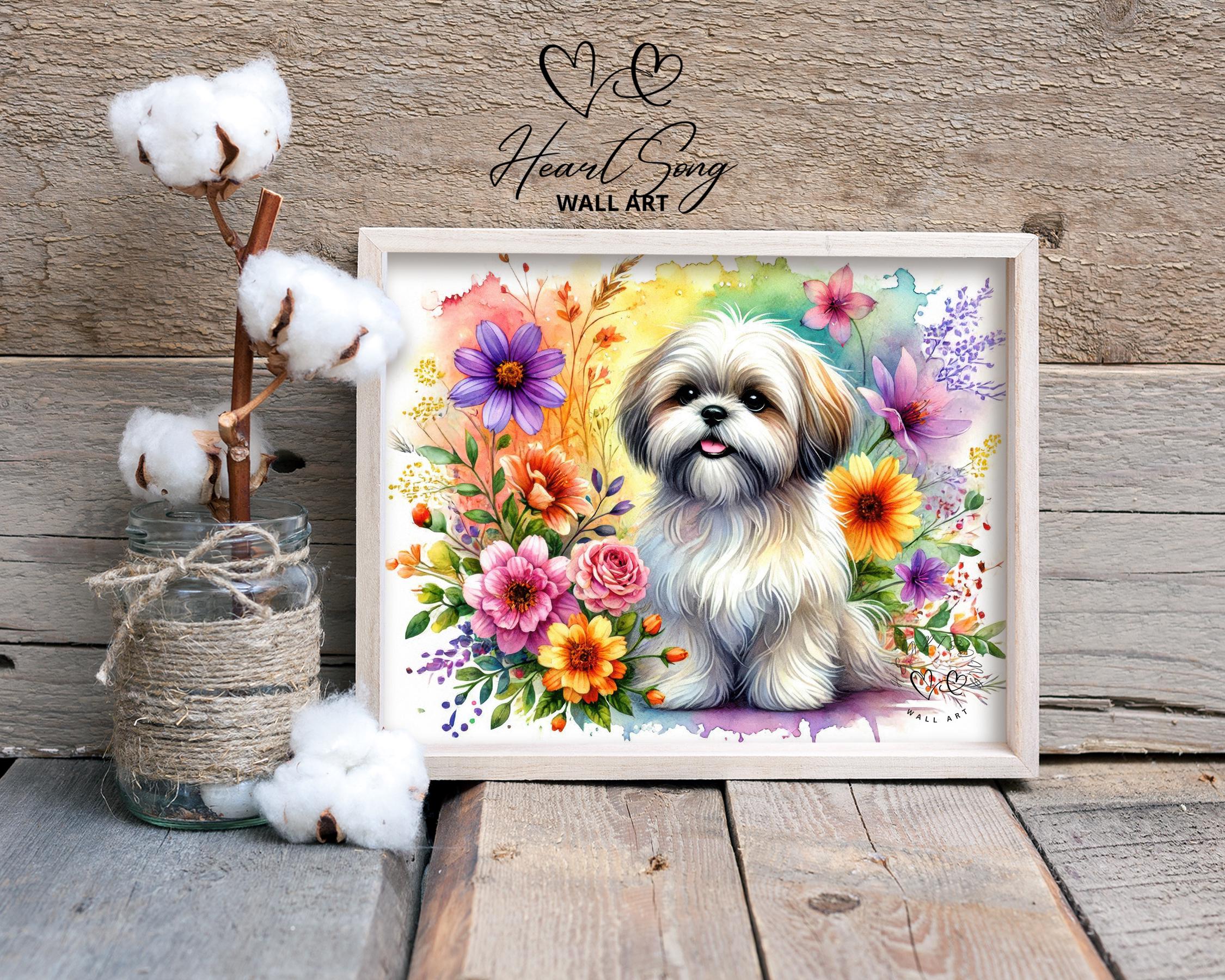 Shih Tzu Floral Dog Art - Whimsical Summer Pet Print, Colorful