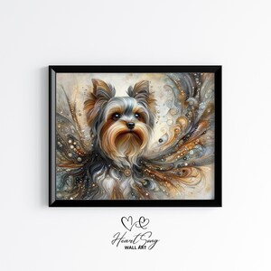 Yorkshire Terrier printable dog painting, rustic abstract wall art in modern alcohol ink abstract finish for modern decor lovers 920