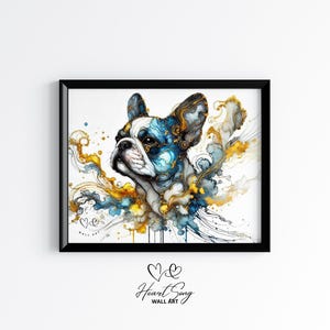 French Bulldog Dog Printable - Moody Alcohol Ink Painting, Rustic Farmhouse Wall Decor, Cottagecore Country Home Digital Print 152