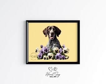 German Shorthaired Pointer Floral Print - Rustic Cottagecore Dog Art, Warm Earthy Wall Decor, Printable Pet Painting 180