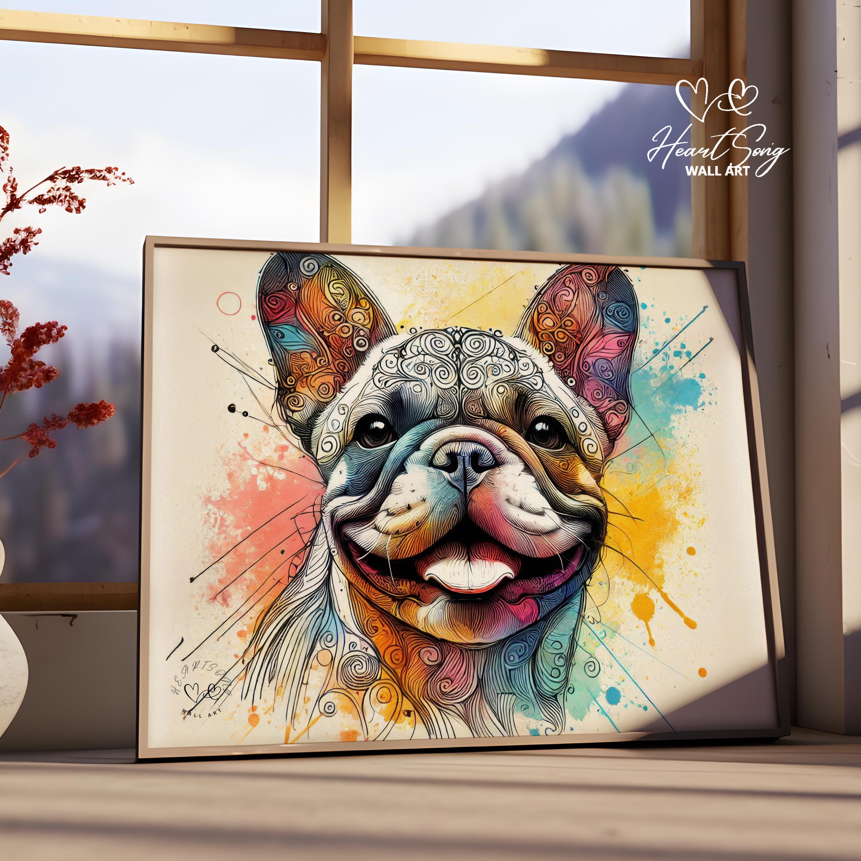 犬の抽象画 パステル画 ゴールデンドゥードルの犬の油絵、モダンな抽象