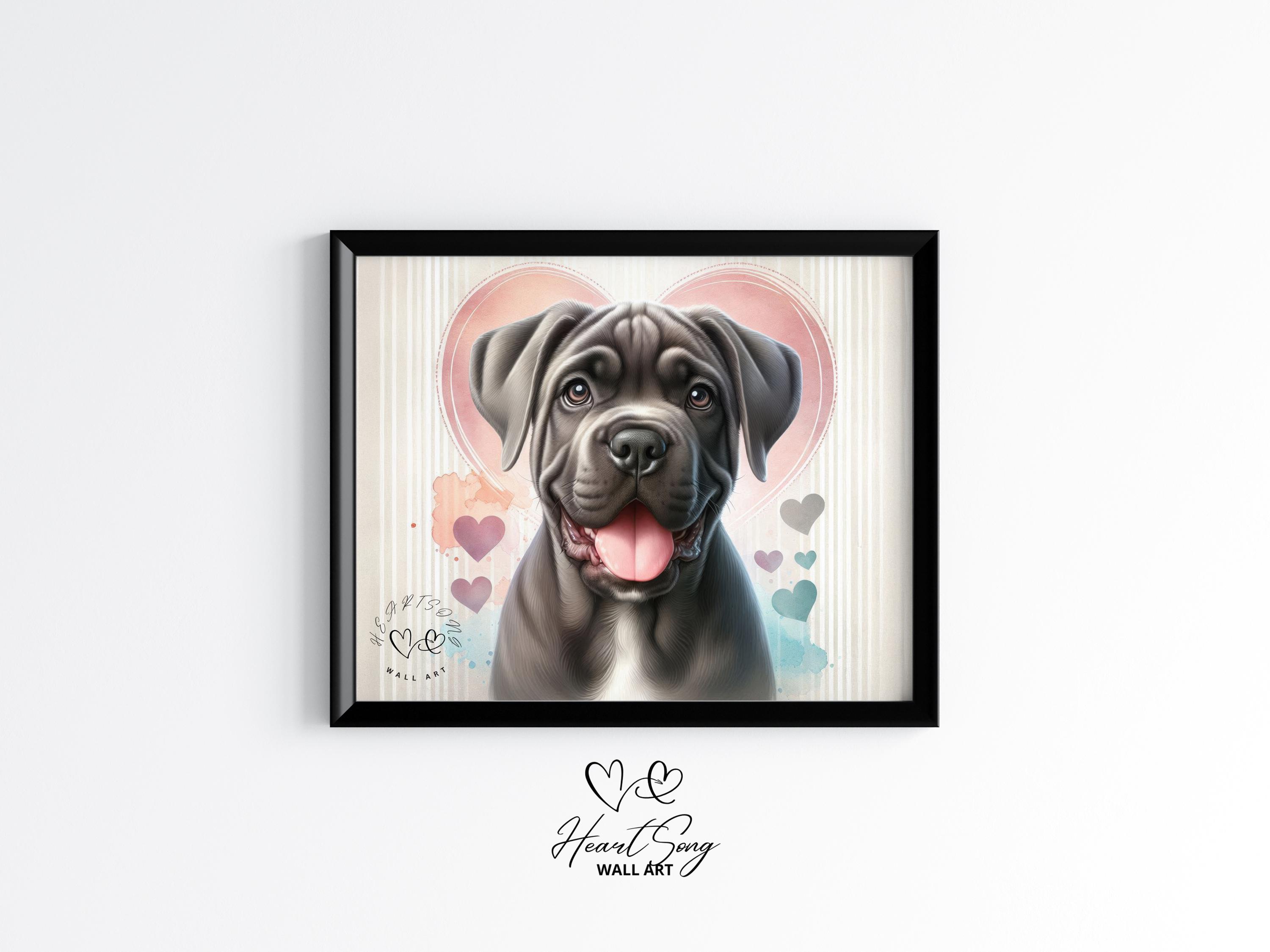 カネコルソの子犬のバレンタインアート - 素朴な犬の印刷可能な絵画、温かみのあるコテージコアの装飾、居心地の良い農家のペットの肖像画、デジタルダウンロード  277 - Etsy 日本, image size:3000x2250