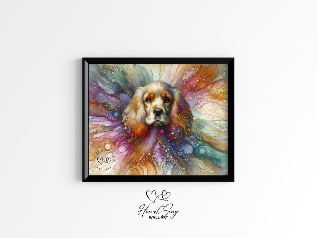 Cocker Spaniel Printable Dog Painting, Rustic Abstract Wall Art in Soft ...