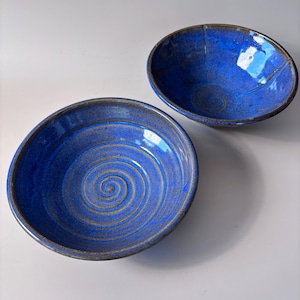 Signed Rowe Pottery Bowls Set of 2 – Melvin Rowe Kentucky Studio Pottery Blue Glaze