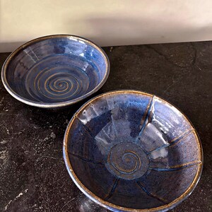 Signed Rowe Pottery Bowls Set of 2 – Melvin Rowe Kentucky Studio Pottery Blue Glaze