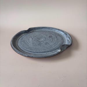 Gray Speckled Ceramic Platter, Two Pinched Sides, Unsigned Handmade Stoneware Plate, 9.5 Inch