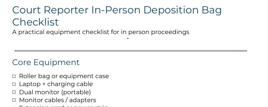 Deposition Checklist.pdf Court Reporter In-person Deposition Bag Checklist (printable PDF) - Etsy