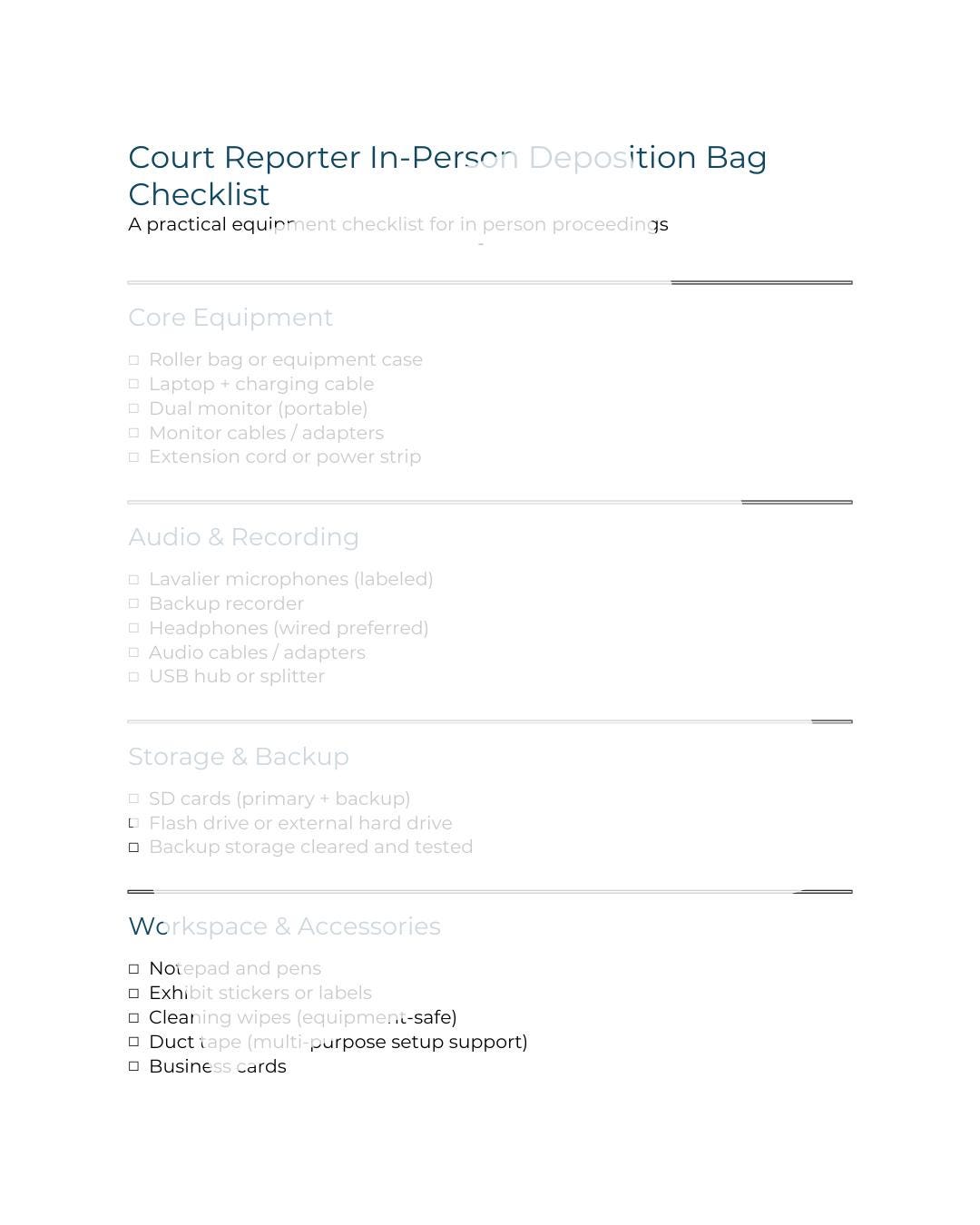 Deposition Checklist.pdf Court Reporter In-person Deposition Bag Checklist (printable PDF) - Etsy