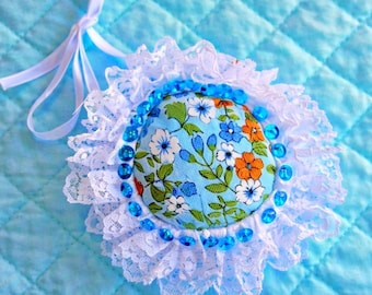 Handmade Reclaimed Fabric Wrist Pincushion, Wearable Sewing Tool, Sustainable Accessory
