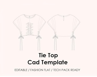 Tie Top CAD Template | Editable AI Vector + JPEG | Fashion Flat Drawing | Tech Pack Ready + Mockup (Flat Lay & Model)