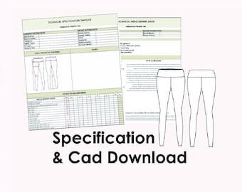 Leggings Tech Pack Template | Activewear CAD Flats, Excel Spec Sheet (Digital Download)