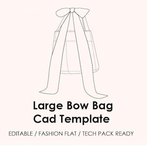 CAD-mall för stor rosettväska | Redigerbar AI-vektor + JPEG | Moderigtig platt ritning | Klar för teknikpaket + mockup (platt lay och modell)