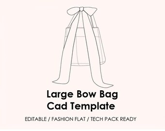 Large Bow Bag CAD Template | Editable AI Vector + JPEG | Fashion Flat Drawing | Tech Pack Ready + Mockup (Flat Lay & Model)