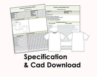 T-Shirt Tech Pack Template Excel | CAD Flats, Spec Sheet (Digital Download)