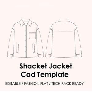 Shacket Jacket   CAD Template | Editable AI Vector + JPEG | Fashion Flat Drawing | Tech Pack Ready + Mockup (Flat Lay & Model)